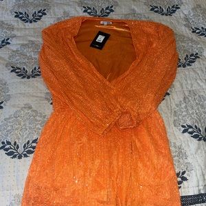 Orange Sequin Fashion Nova Romper